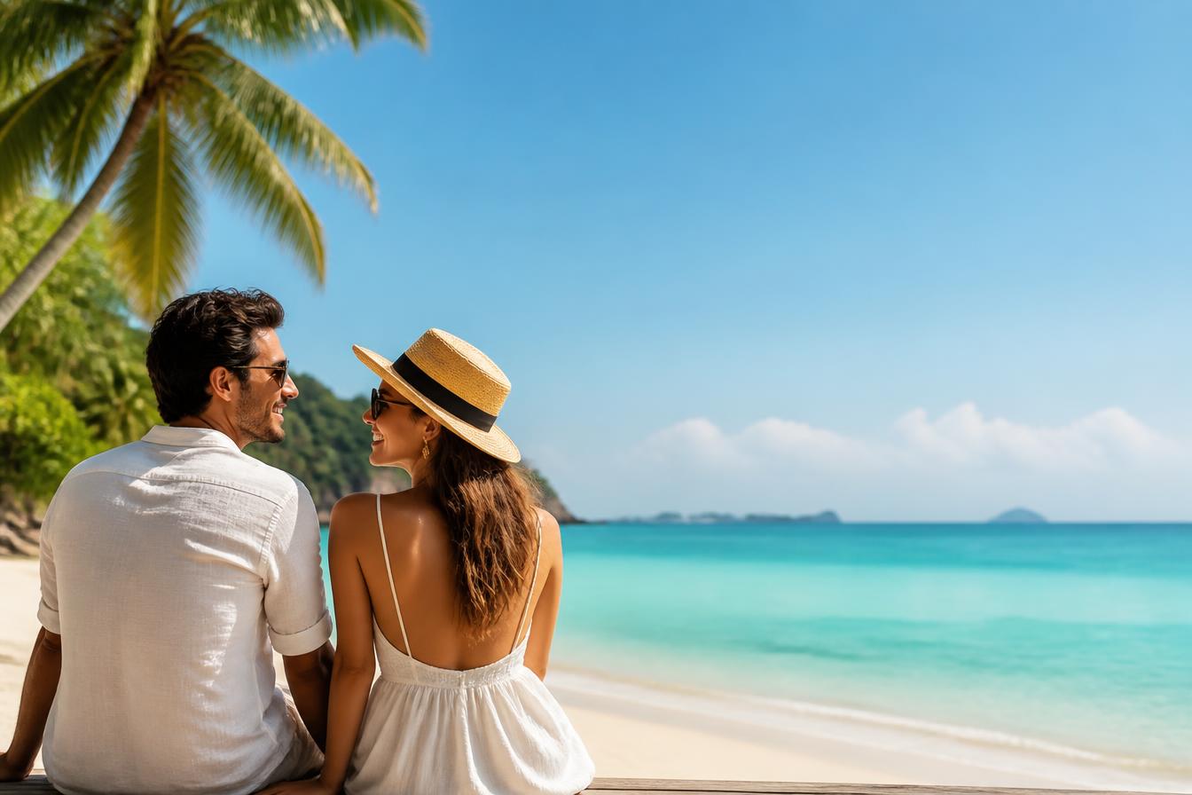Friends enjoying a sunny beach holiday